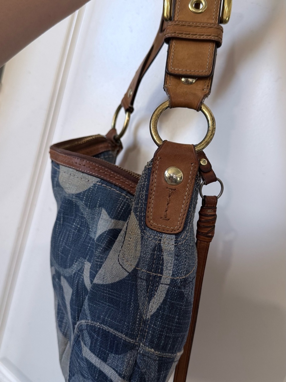 Coach Denim Signature Canvas Shoulder Bag with Brown Leather Trim - Picture 8 of 15
